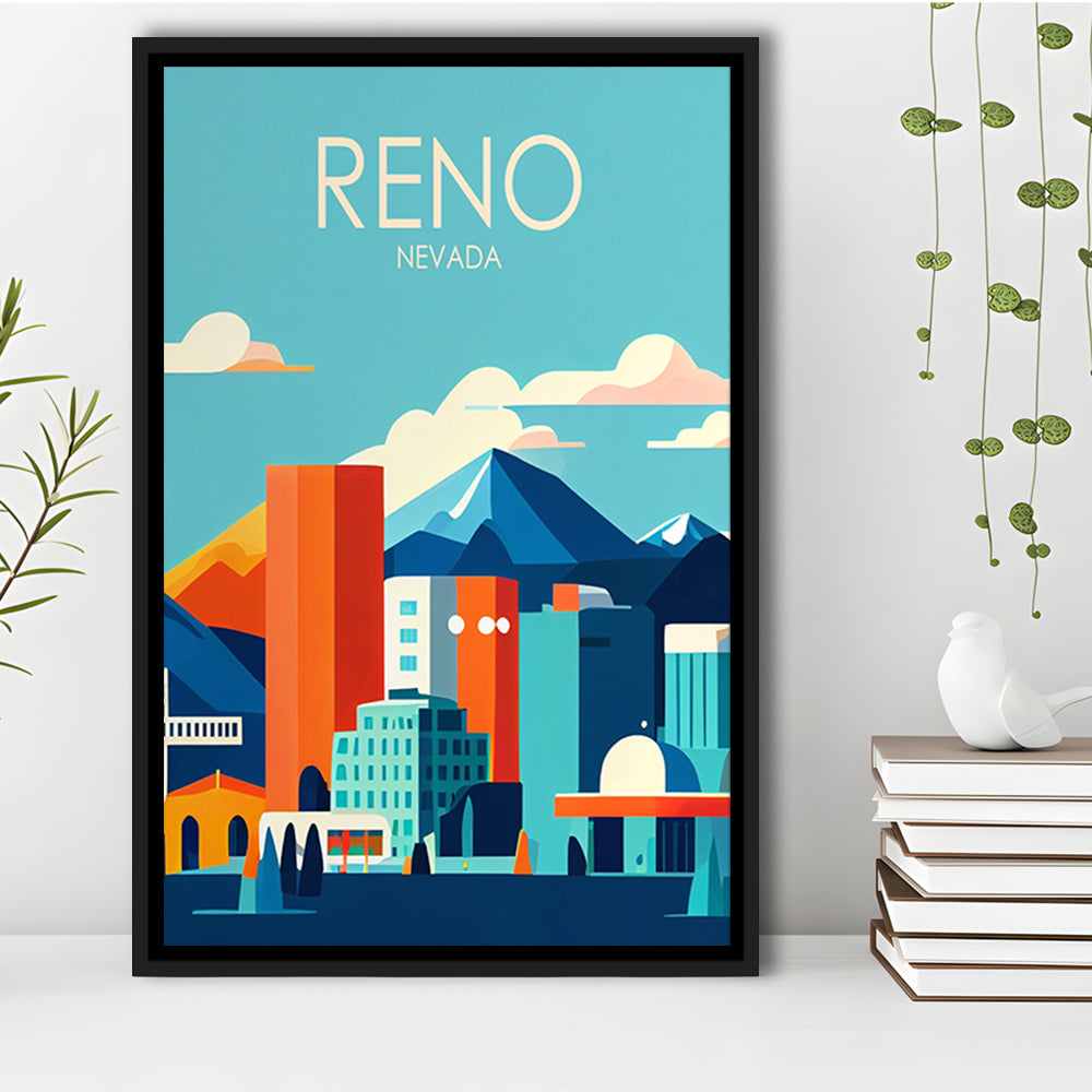 Reno Nevada Retro Art Print, Reno City Wall Art, Floating Framed Canvas Print, Framed Picture, Painting Canvas