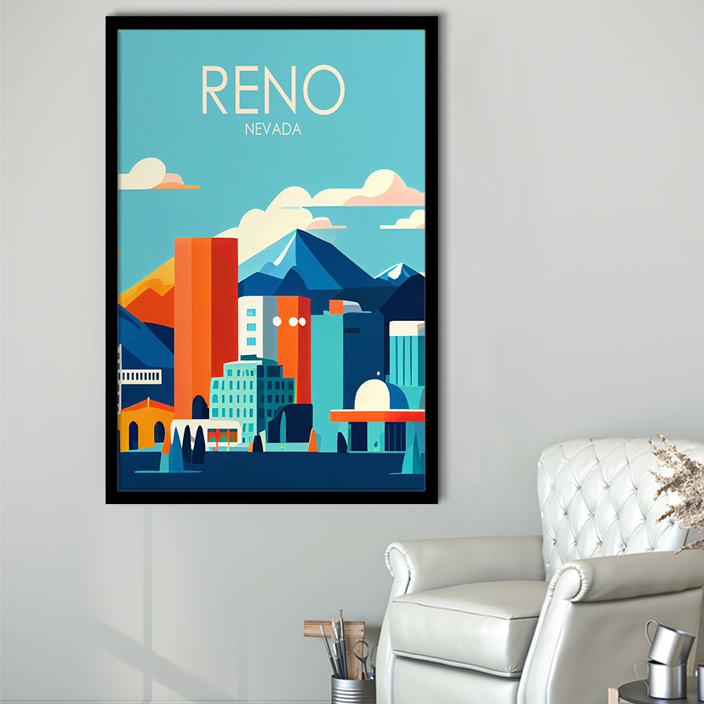 Reno Nevada Retro Art Print, Reno City Wall Art, Framed Art Print, Picture Framed, Painting Art