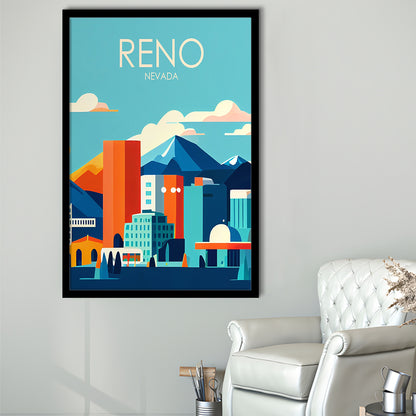 Reno Nevada Retro Art Print, Reno City Wall Art, Framed Art Print, Picture Framed, Painting Art