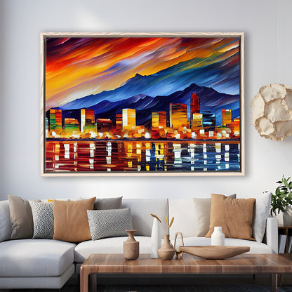Reno Nevada Skyline Painting Canvas, Reno Painting Wall Art, Sport Gift Art, Framed Canvas Print Wall Art