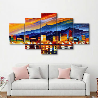 Reno Nevada Skyline Painting Canvas, Reno Painting Wall Art, Sport Art, Mixed 5 Panel, Canvas Print Wall Art