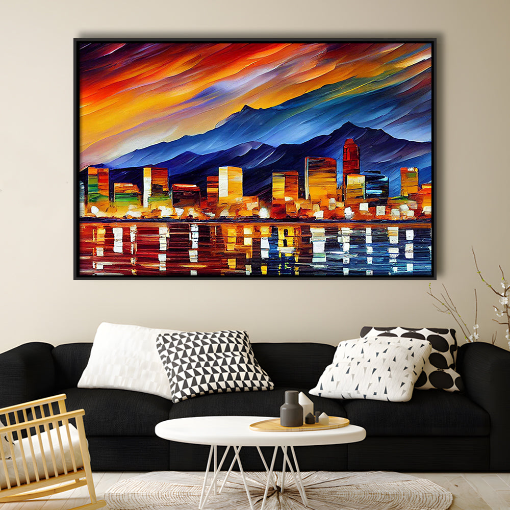 Reno Nevada Skyline Painting Canvas, Reno Painting Wall Art, Sport Gift Art, Framed Canvas Print Wall Art