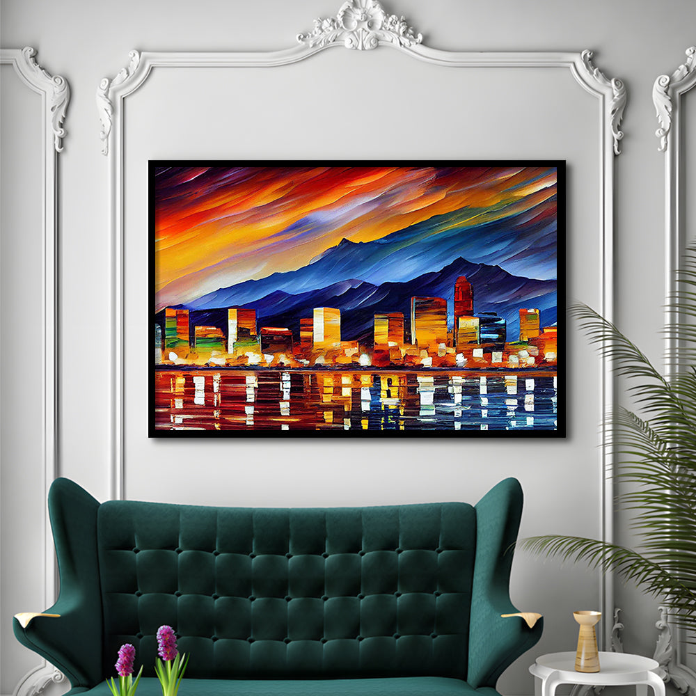 Reno Nevada Skyline Painting Canvas, Reno Painting Wall Art, Sport Gift Art, Framed Art Print Wall Decor
