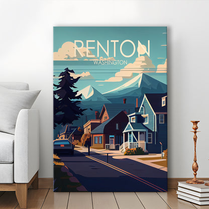 Renton Washington Retro Art Print, Renton City Wall Art, Canvas Print, Painting Canvas, Living Room Decor
