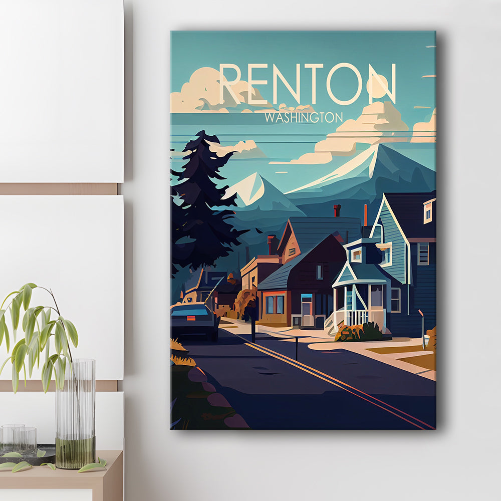 Renton Washington Retro Art Print, Renton City Wall Art, Canvas Print, Painting Canvas, Living Room Decor