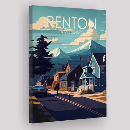 Renton Washington Retro Art Print, Renton City Wall Art, Canvas Print, Painting Canvas, Living Room Decor