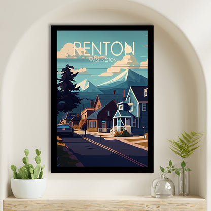 Renton Washington Retro Art Print, Renton City Wall Art, Framed Art Print, Picture Framed, Painting Art