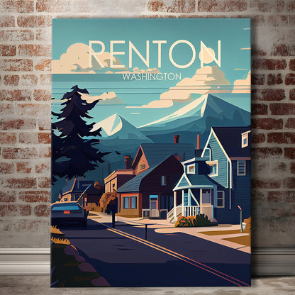 Renton Washington Retro Art Print, Renton City Wall Art, Canvas Print, Painting Canvas, Living Room Decor