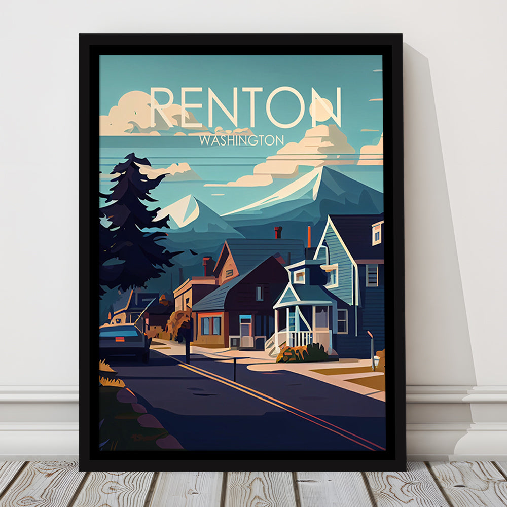 Renton Washington Retro Art Print, Renton City Wall Art, Floating Framed Canvas Print, Framed Picture, Painting Canvas