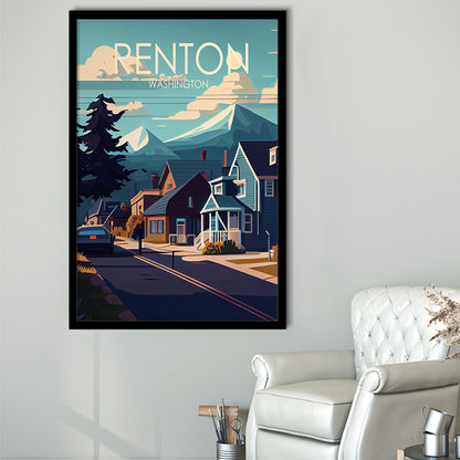 Renton Washington Retro Art Print, Renton City Wall Art, Framed Art Print, Picture Framed, Painting Art