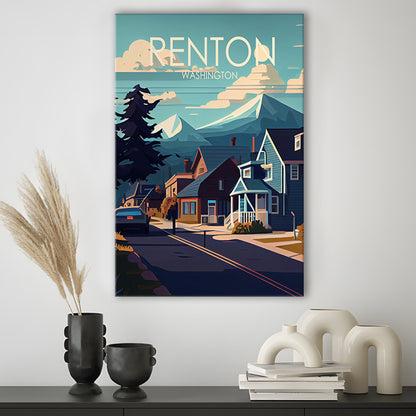 Renton Washington Retro Art Print, Renton City Wall Art, Canvas Print, Painting Canvas, Living Room Decor