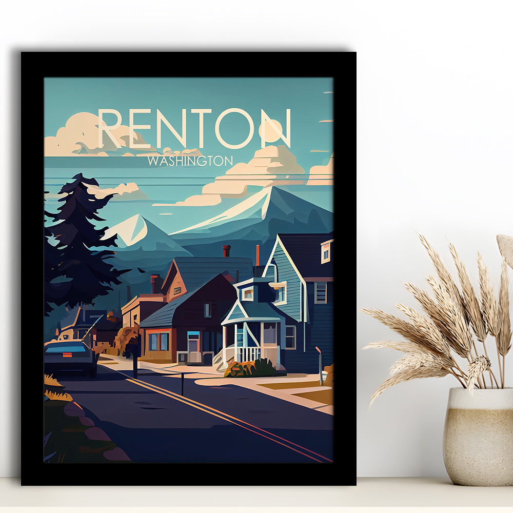 Renton Washington Retro Art Print, Renton City Wall Art, Framed Art Print, Picture Framed, Painting Art