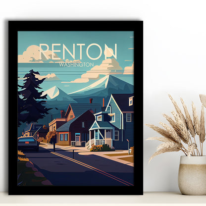 Renton Washington Retro Art Print, Renton City Wall Art, Framed Art Print, Picture Framed, Painting Art