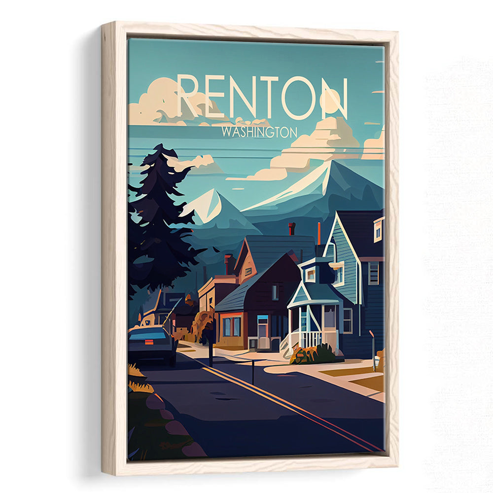 Renton Washington Retro Art Print, Renton City Wall Art, Floating Framed Canvas Print, Framed Picture, Painting Canvas