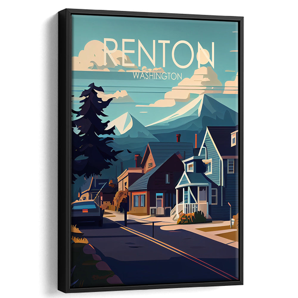 Renton Washington Retro Art Print, Renton City Wall Art, Floating Framed Canvas Print, Framed Picture, Painting Canvas
