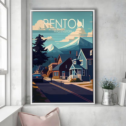 Renton Washington Retro Art Print, Renton City Wall Art, Floating Framed Canvas Print, Framed Picture, Painting Canvas