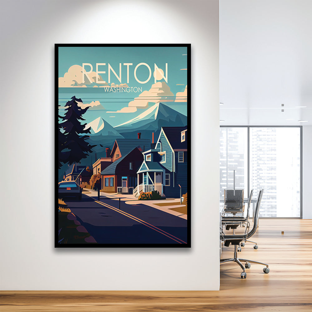 Renton Washington Retro Art Print, Renton City Wall Art, Framed Art Print, Picture Framed, Painting Art