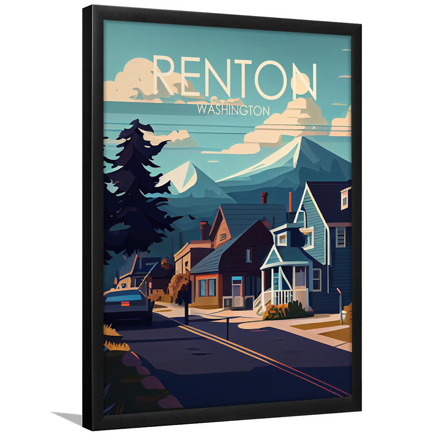 Renton Washington Retro Art Print, Renton City Wall Art, Framed Art Print, Picture Framed, Painting Art