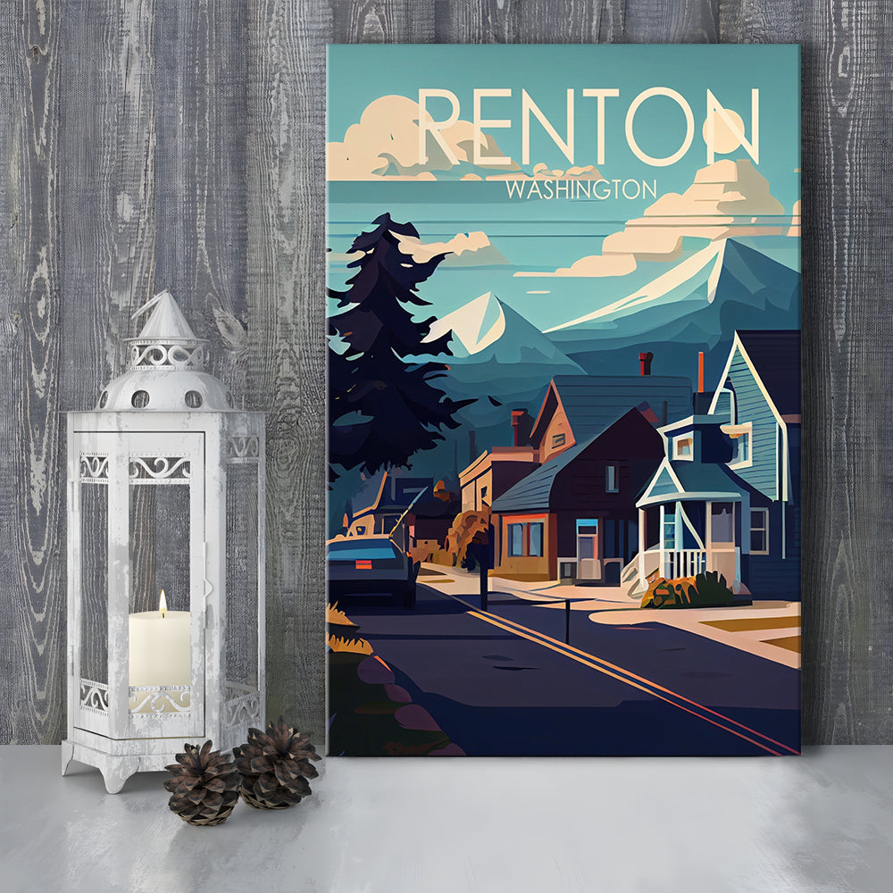 Renton Washington Retro Art Print, Renton City Wall Art, Canvas Print, Painting Canvas, Living Room Decor