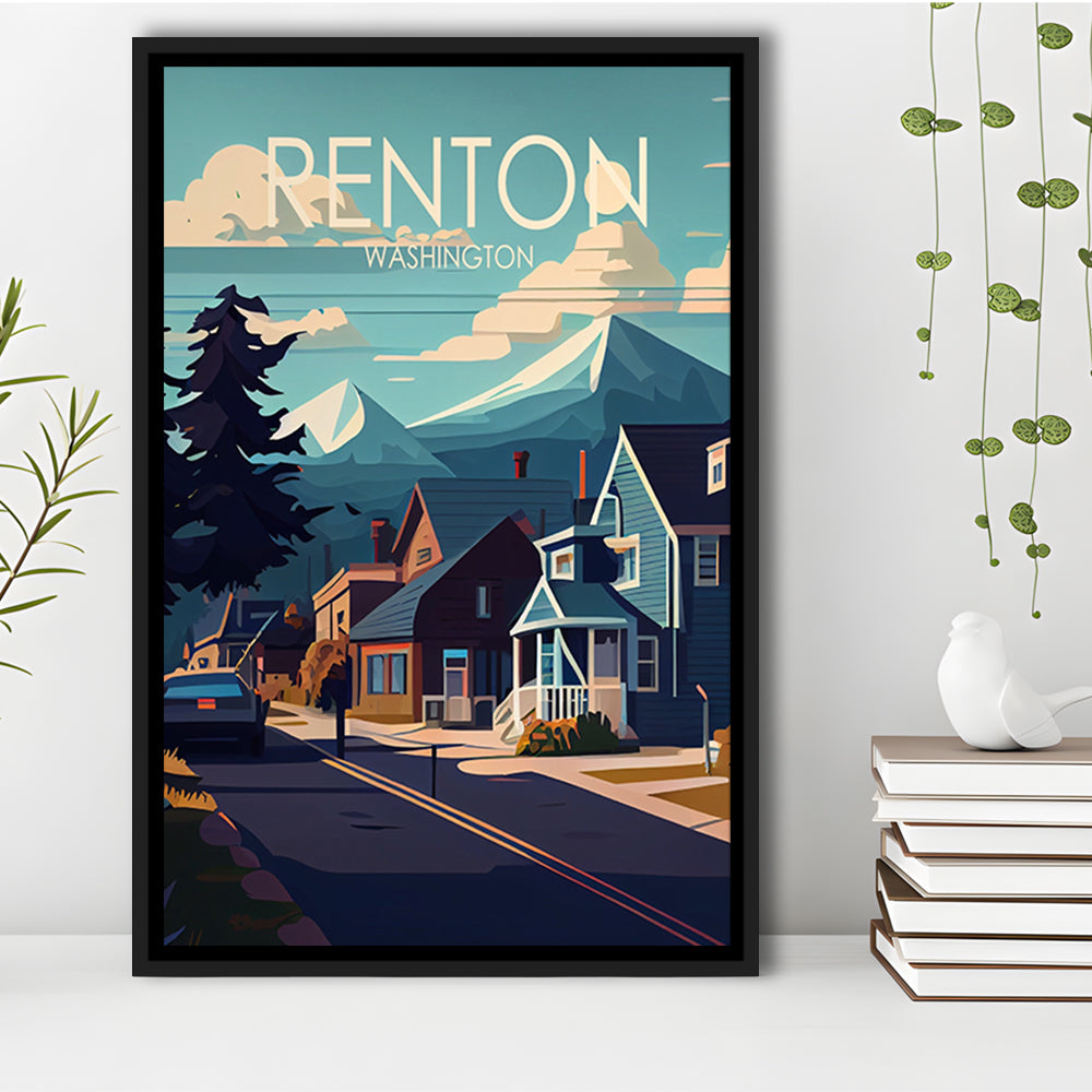 Renton Washington Retro Art Print, Renton City Wall Art, Floating Framed Canvas Print, Framed Picture, Painting Canvas