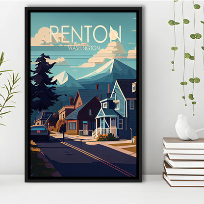 Renton Washington Retro Art Print, Renton City Wall Art, Floating Framed Canvas Print, Framed Picture, Painting Canvas