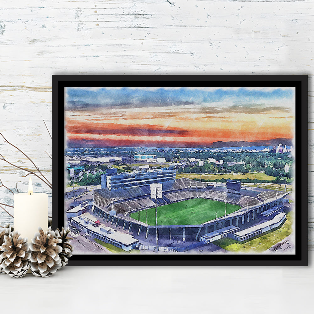 Rentschler Field WaterColor, East Hartford Connecticut Watercolor, Sport Gift Art, Framed Canvas Print Wall Art