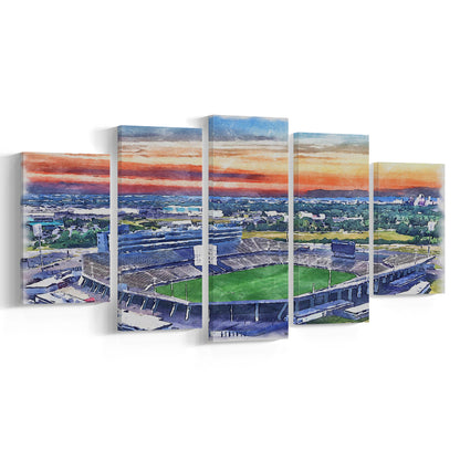 Rentschler Field WaterColor, East Hartford Connecticut Watercolor, Sport Art, Mixed 5 Panel, Canvas Print Wall Art