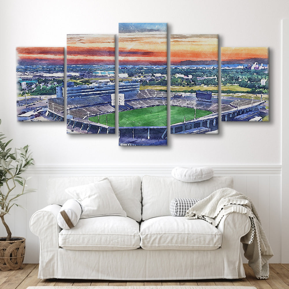 Rentschler Field WaterColor, East Hartford Connecticut Watercolor, Sport Art, Mixed 5 Panel, Canvas Print Wall Art