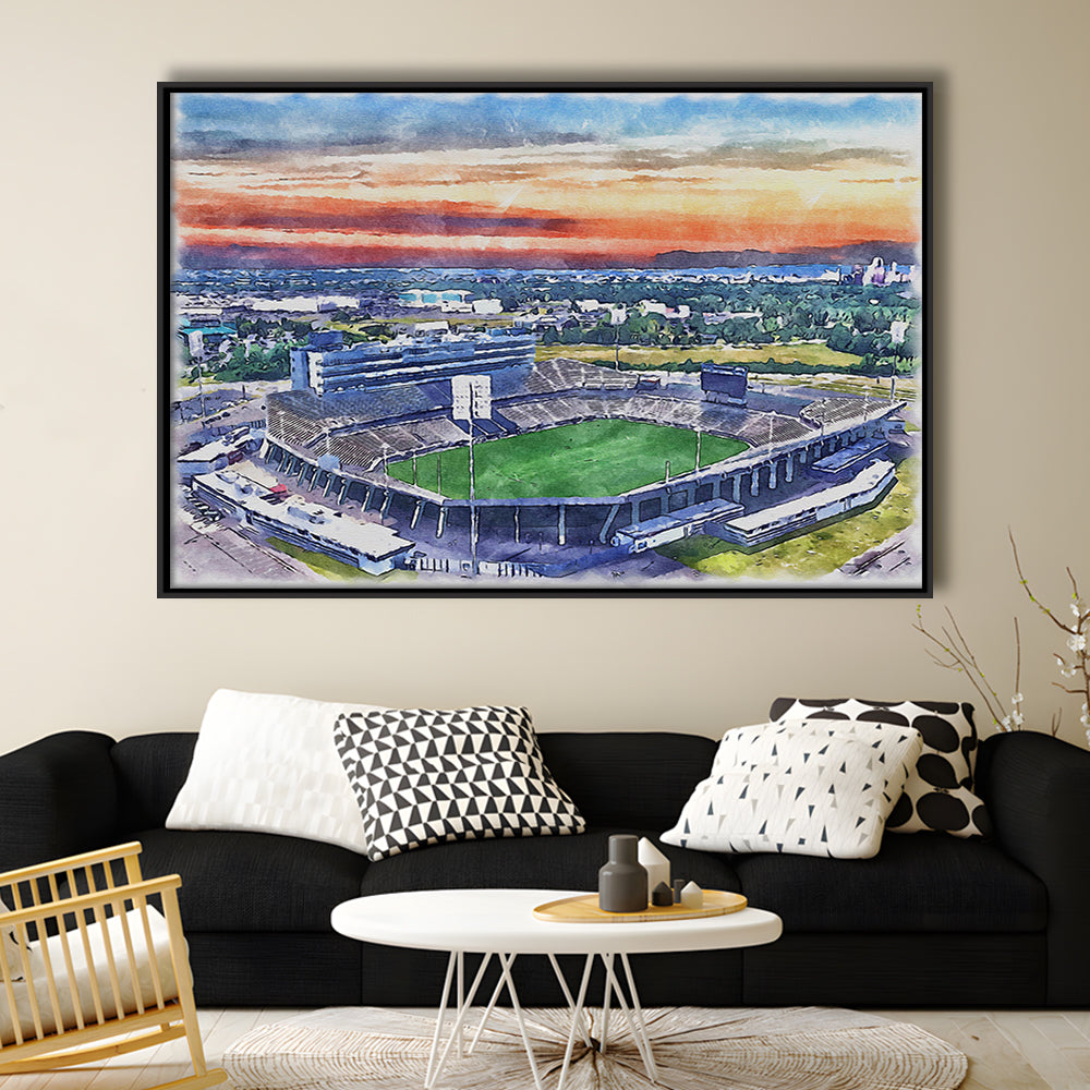 Rentschler Field WaterColor, East Hartford Connecticut Watercolor, Sport Gift Art, Framed Canvas Print Wall Art