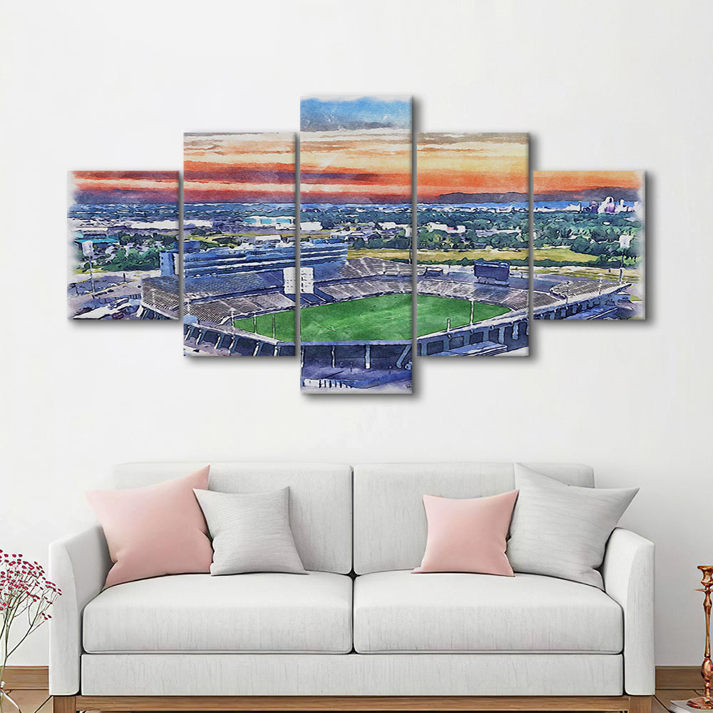 Rentschler Field WaterColor, East Hartford Connecticut Watercolor, Sport Art, Mixed 5 Panel, Canvas Print Wall Art