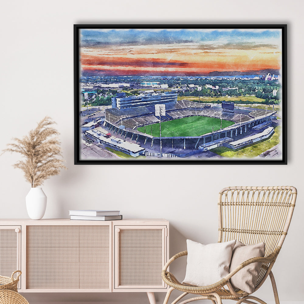 Rentschler Field WaterColor, East Hartford Connecticut Watercolor, Sport Gift Art, Framed Canvas Print Wall Art
