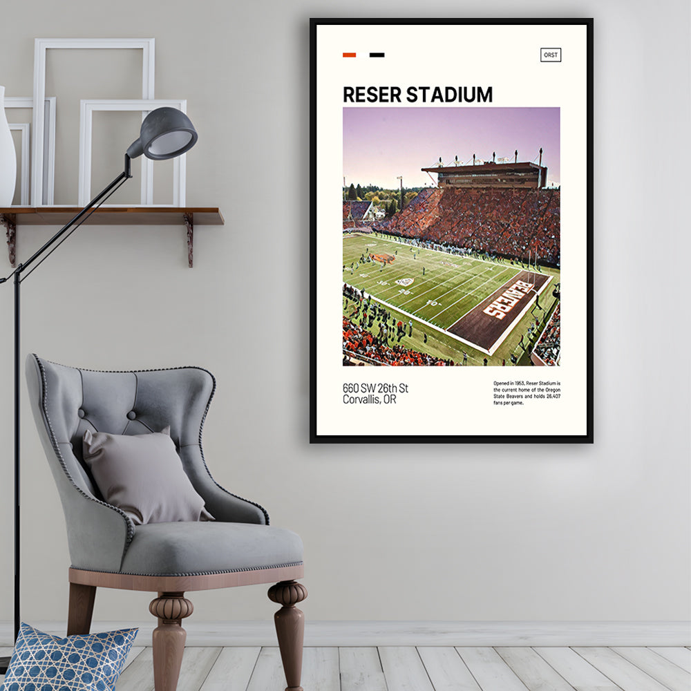 Reser Stadium Print, Oregon State Beavers Stadium Canvas Art, Man Cave Gift, Floating Framed Canvas Print Wall Art