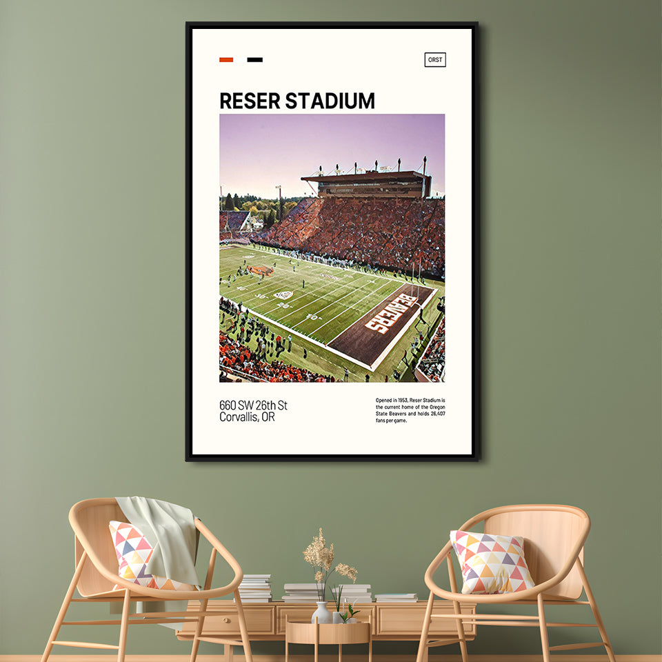 Reser Stadium Print, Oregon State Beavers Stadium Canvas Art, Man Cave Gift, Floating Framed Canvas Print Wall Art
