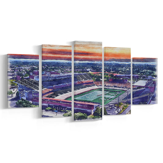 Reser Painting Stadium Watercolor, Corvallis Oregon Watercolor, Sport Art, Mixed 5 Panel, Canvas Print Wall Art