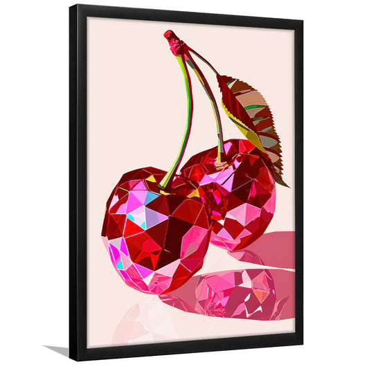 Retro Cherries Art Print Pink Cherries Vintage Dorm Room Valentine's Day Decor , Framed Art Print Wall Decor, Picture Framed