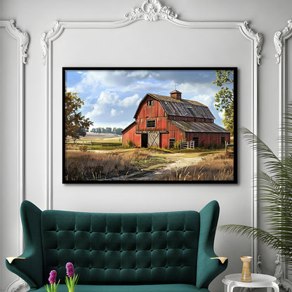 Retro Farm Wall Art, Old Barn In The Farm Landscape Painting Art Prints, Framed Art Print, Picture Framed
