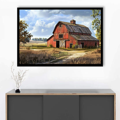 Retro Farm Wall Art, Old Barn In The Farm Landscape Painting Art Prints, Framed Art Print, Picture Framed