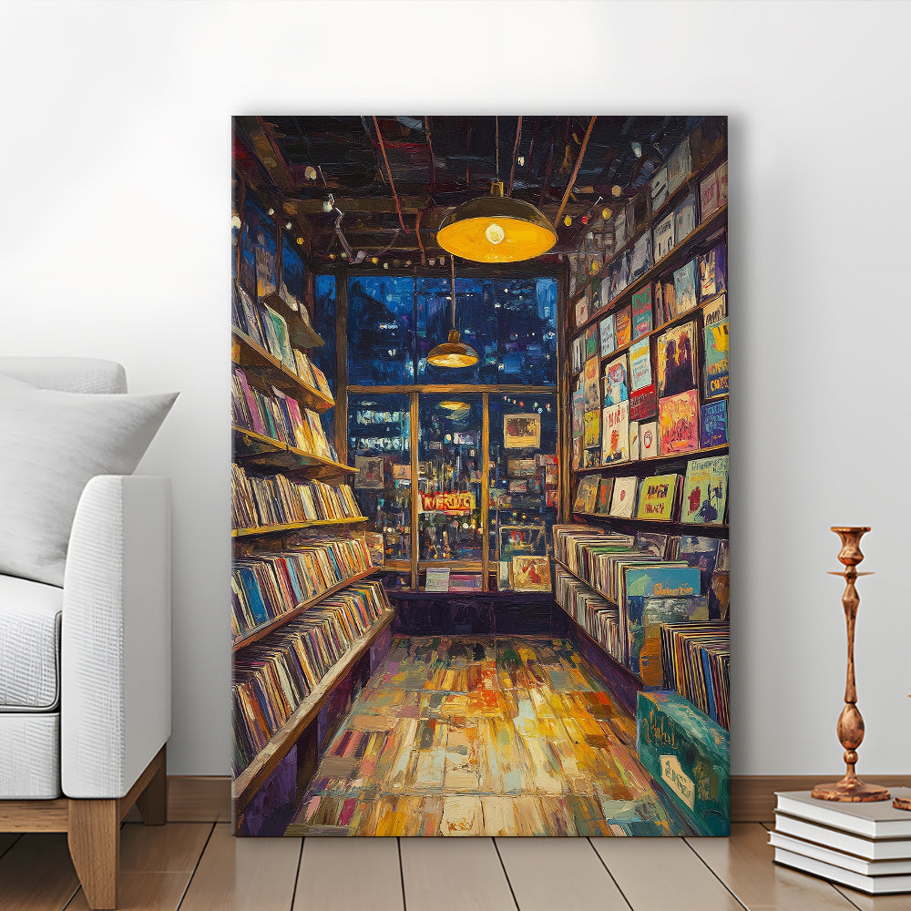 Retro Vinyl Record Store  Print, Retro Music Artwork, Album Cover Art, Gift Idea, Canvas Print, Canvas Decor