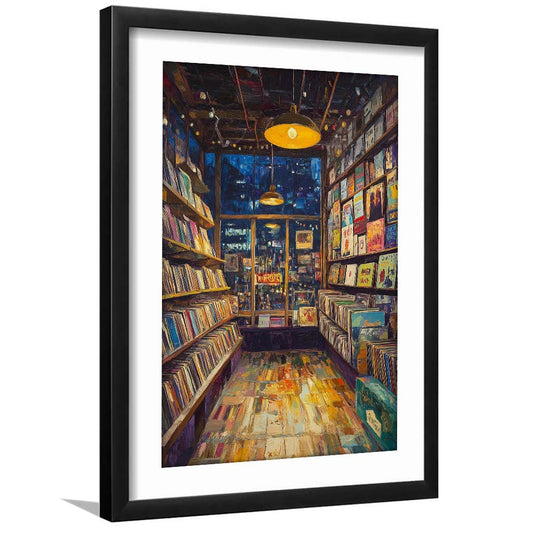 Retro Vinyl Record Store  Print, Retro Music Artwork, Album Cover Art, Gift Idea, Framed Art Print, White Border