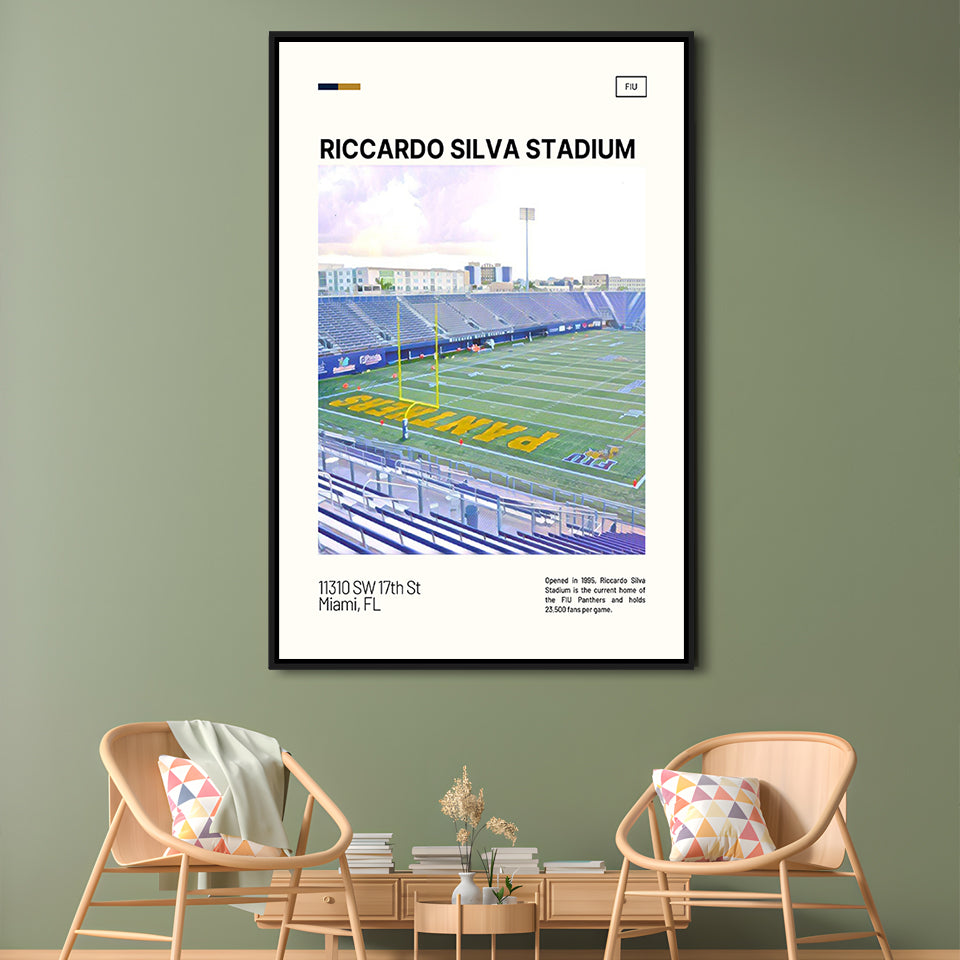 Riccardo Silva Stadium Print, FIU Panthers Stadium Canvas Art, Man Cave Gift, Floating Framed Canvas Print Wall Art