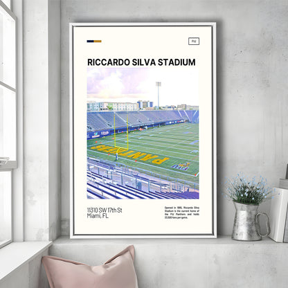 Riccardo Silva Stadium Print, FIU Panthers Stadium Canvas Art, Man Cave Gift, Floating Framed Canvas Print Wall Art