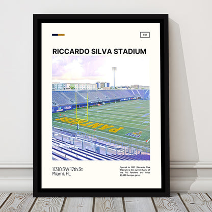 Riccardo Silva Stadium Print, FIU Panthers Stadium Canvas Art, Man Cave Gift, Floating Framed Canvas Print Wall Art