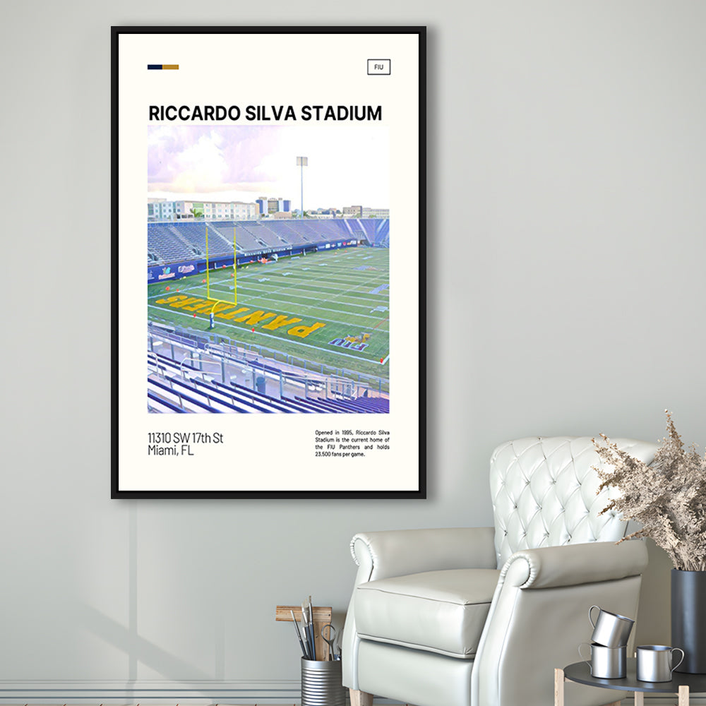 Riccardo Silva Stadium Print, FIU Panthers Stadium Canvas Art, Man Cave Gift, Floating Framed Canvas Print Wall Art