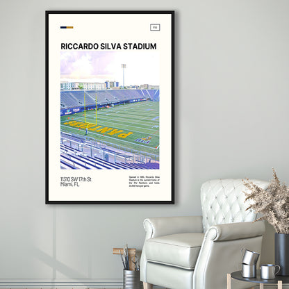 Riccardo Silva Stadium Print, FIU Panthers Stadium Canvas Art, Man Cave Gift, Floating Framed Canvas Print Wall Art