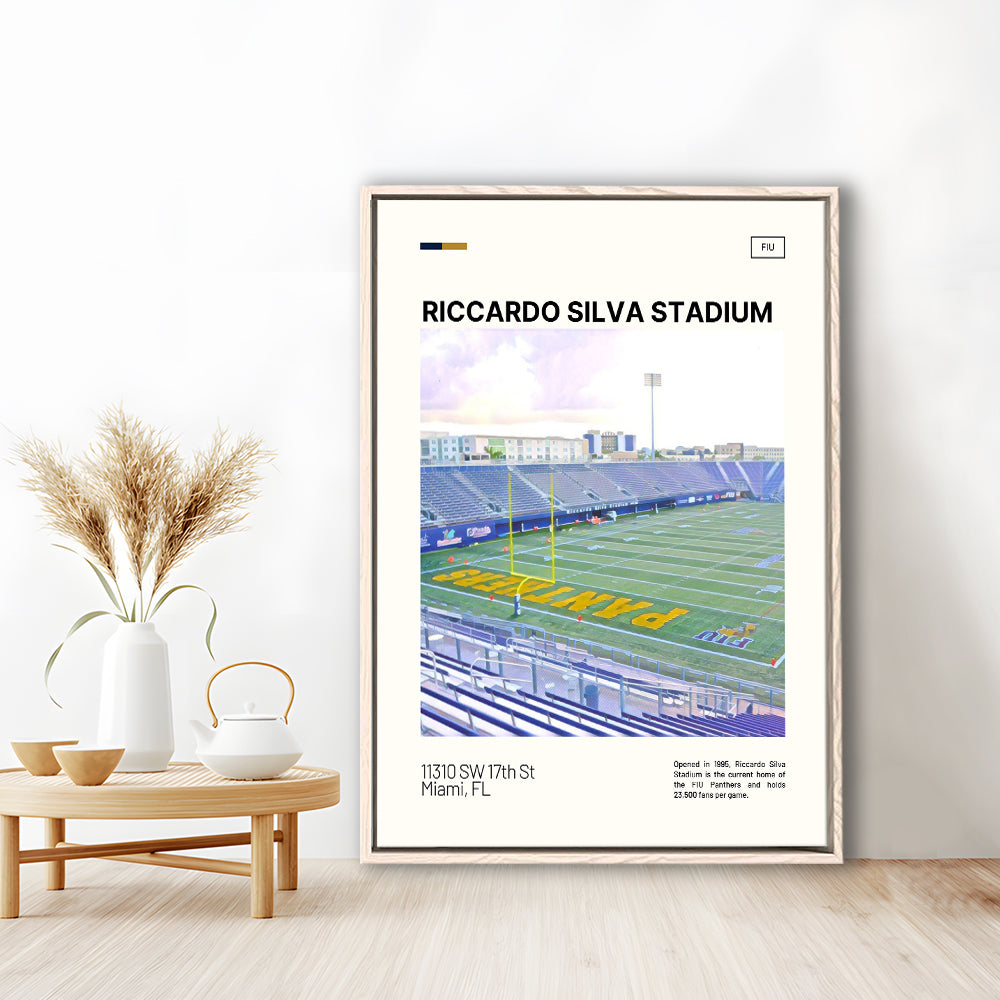 Riccardo Silva Stadium Print, FIU Panthers Stadium Canvas Art, Man Cave Gift, Floating Framed Canvas Print Wall Art