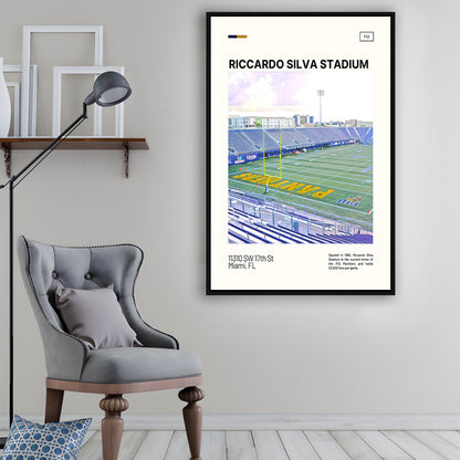 Riccardo Silva Stadium Print, FIU Panthers Stadium Canvas Art, Man Cave Gift, Floating Framed Canvas Print Wall Art