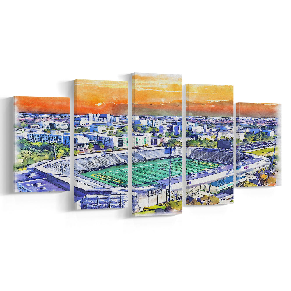 Riccardo Silva Painting Stadium Watercolor, University Park Florida, Sport Art, Mixed 5 Panel, Canvas Print Wall Art