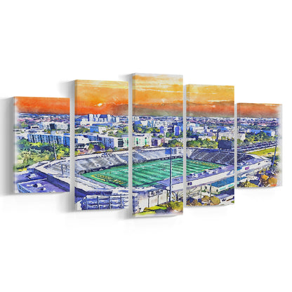 Riccardo Silva Painting Stadium Watercolor, University Park Florida, Sport Art, Mixed 5 Panel, Canvas Print Wall Art