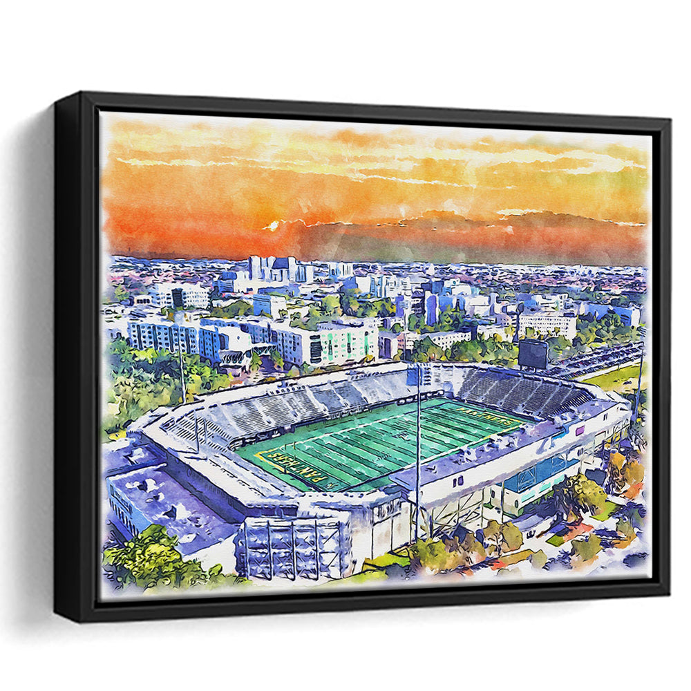 Riccardo Silva Painting Stadium Watercolor, University Park Florida, Sport Gift Art, Framed Canvas Print Wall Art