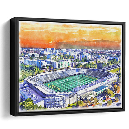 Riccardo Silva Painting Stadium Watercolor, University Park Florida, Sport Gift Art, Framed Canvas Print Wall Art